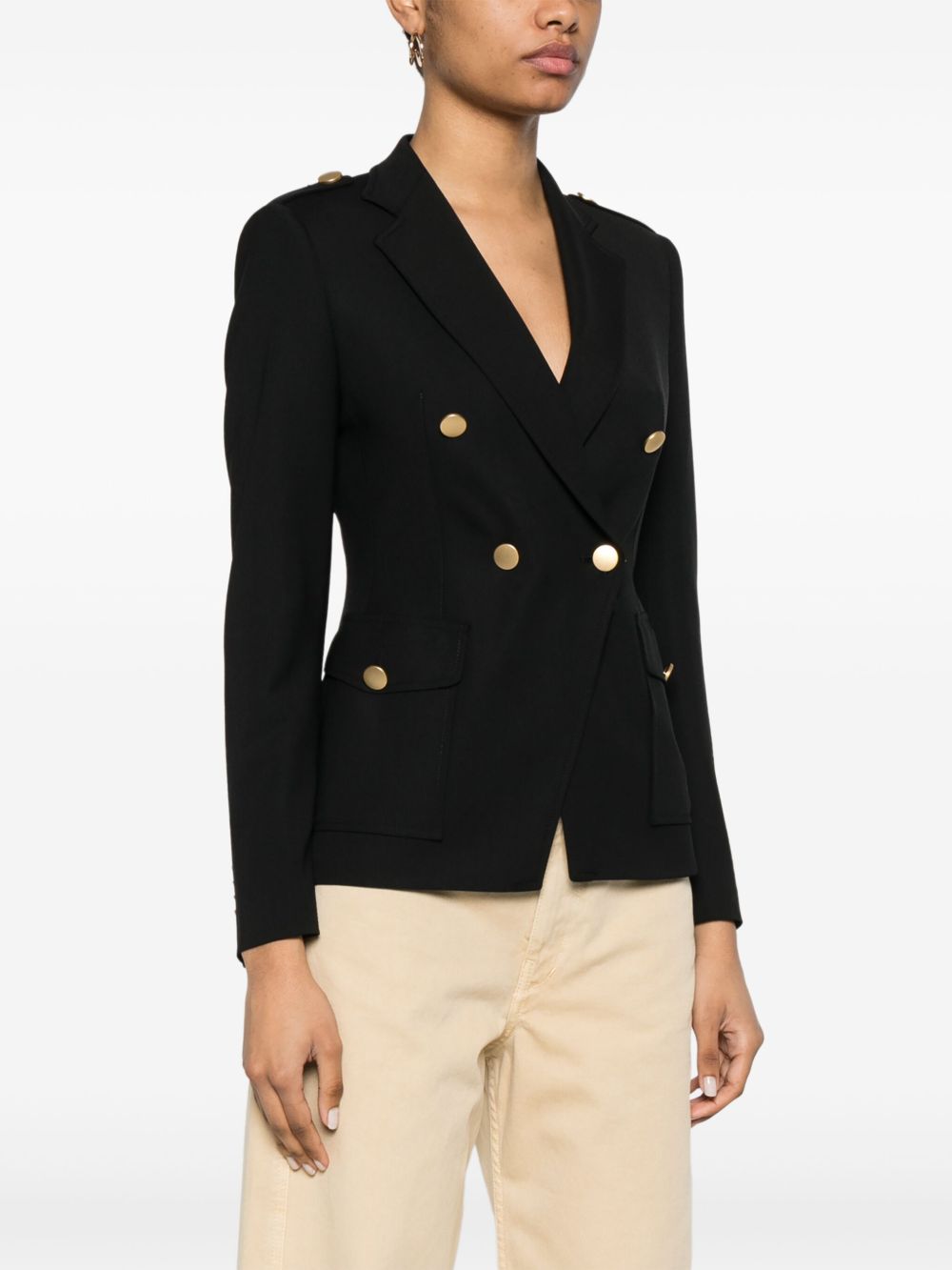 Tagliatore Double-Breasted Wool-Blend Blazer Black