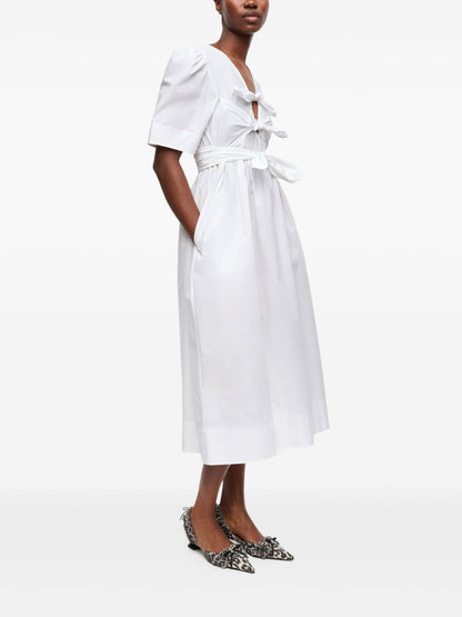 GANNI Bow-Detailing Stretch Cotton Dress White