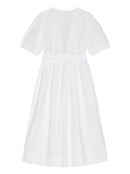GANNI Bow-Detailing Stretch Cotton Dress White