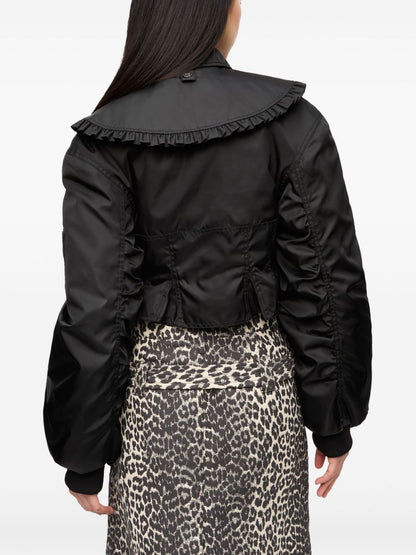 GANNI Ruffle-Collar Bomber Jacket Black