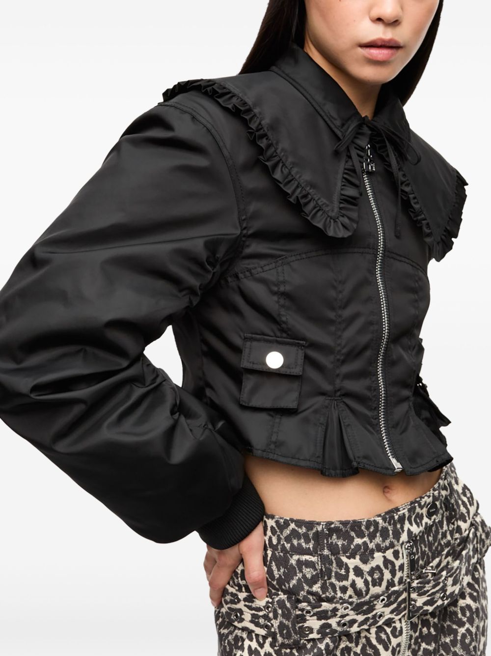 GANNI Ruffle-Collar Bomber Jacket Black