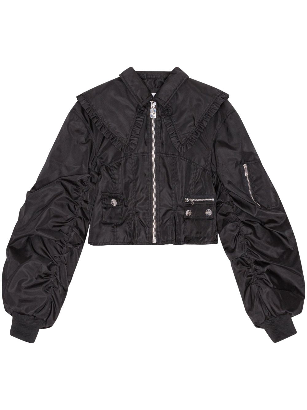 GANNI Ruffle-Collar Bomber Jacket Black