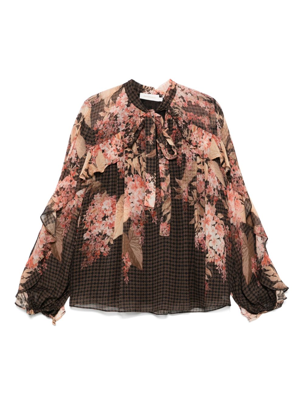Zimmermann Illuminate Floral-Embroidered Pussy-Bow Blouse Black