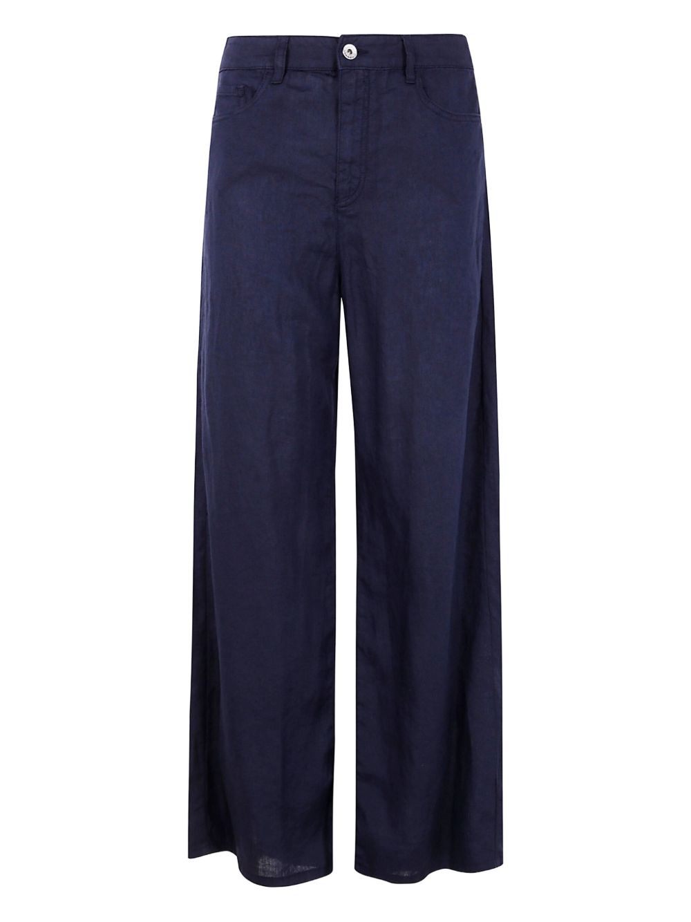 Emporio Armani Linen Straight-Leg Trousers Blue