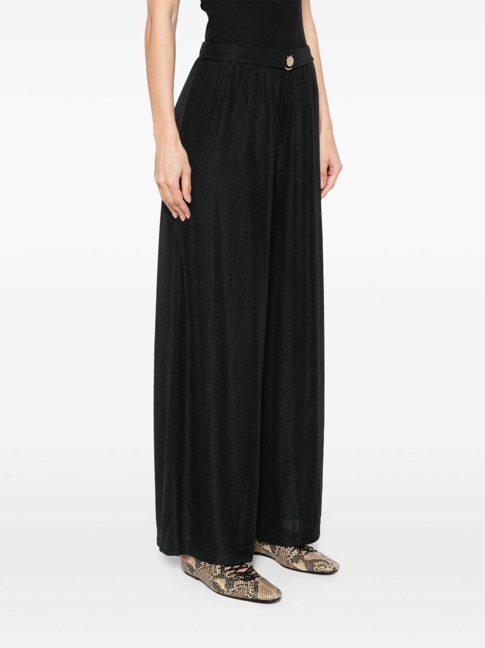 Emporio Armani Wide-Leg Lamé Trousers Black Black