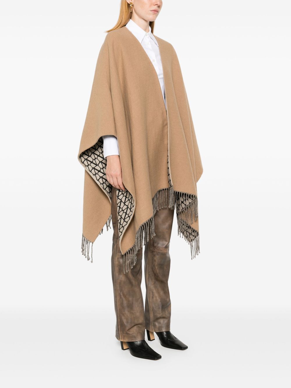 Valentino Iconographe Jacquard Wool Poncho Cape Camel camel
