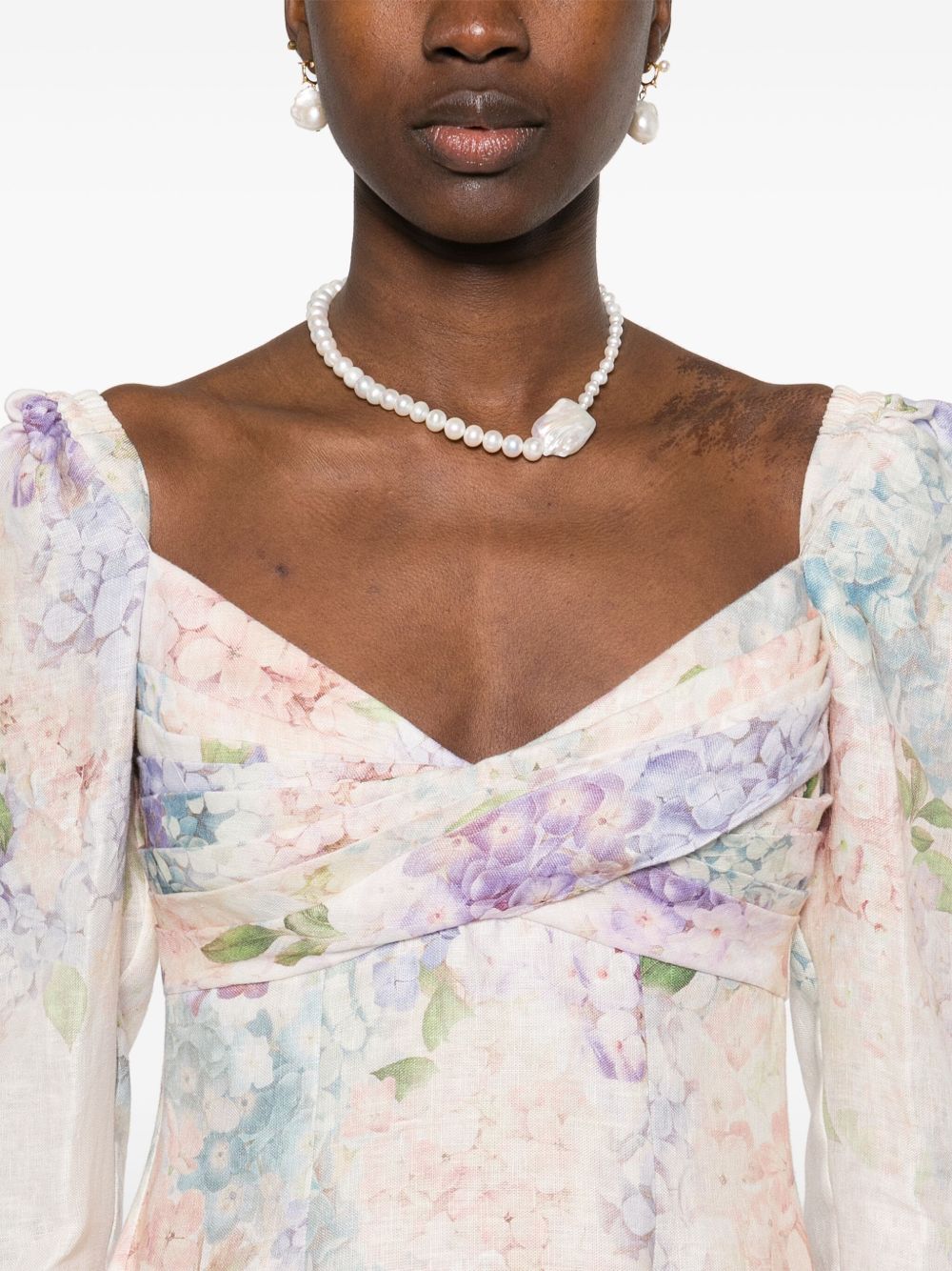 Zimmermann Dawning Linen Floral Printed Mini Dress White