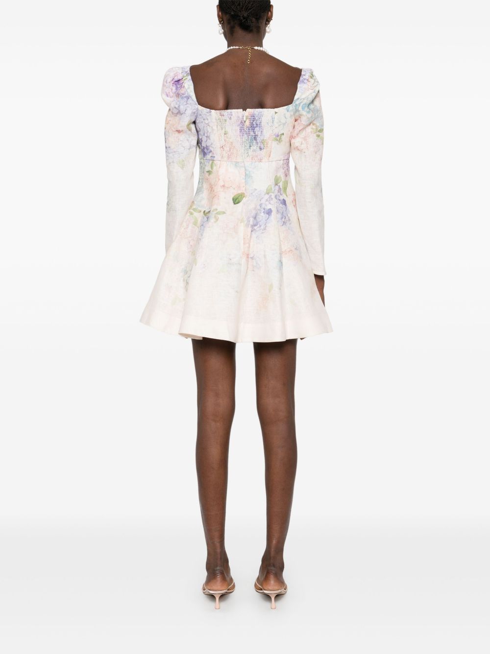 Zimmermann Dawning Linen Floral Printed Mini Dress White
