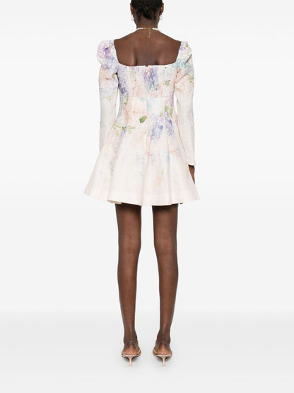 Zimmermann Dawning Linen Floral Printed Mini Dress White