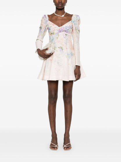 Zimmermann Dawning Linen Floral Printed Mini Dress White