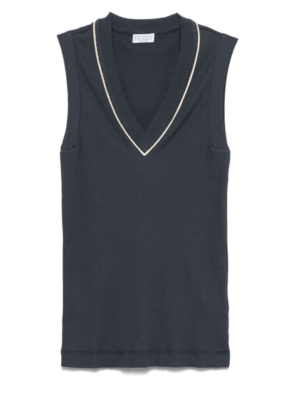 Brunello Cucinelli Cotton V-Necked Tank Top Blue
