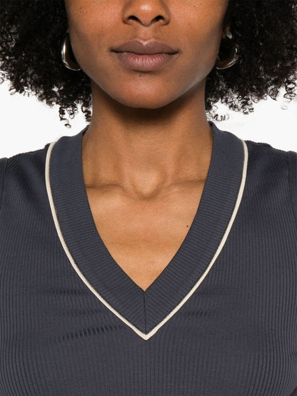 Brunello Cucinelli Cotton V-Necked Tank Top Blue