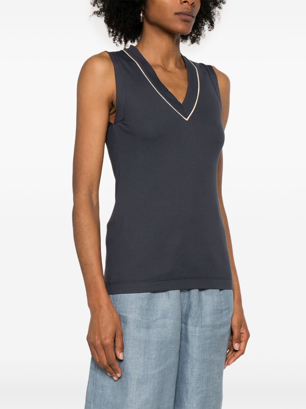 Brunello Cucinelli Cotton V-Necked Tank Top Blue