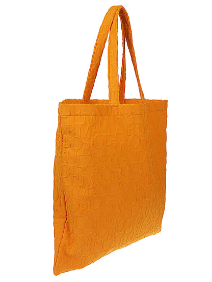 Emporio Armani Beachwear Shopper Bag With 3D Logo in Orange