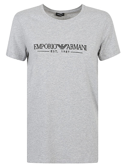 Emporio Armani Cotton Logo T-Shirt with Crew Neck in Grey Grey