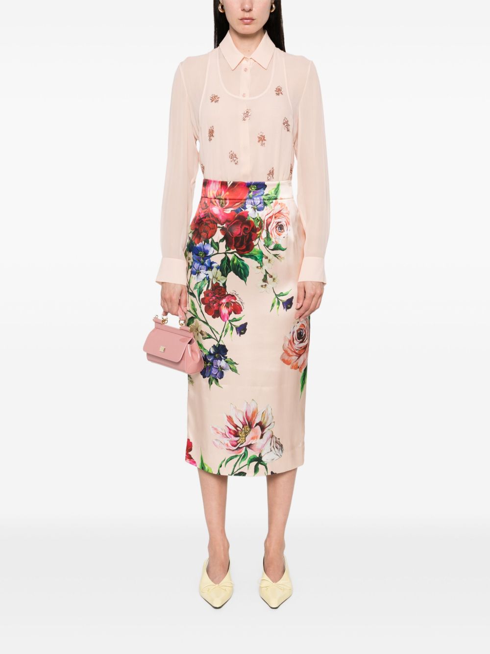 Dolce &amp; Gabbana Floral-Print Midi Skirt Pink