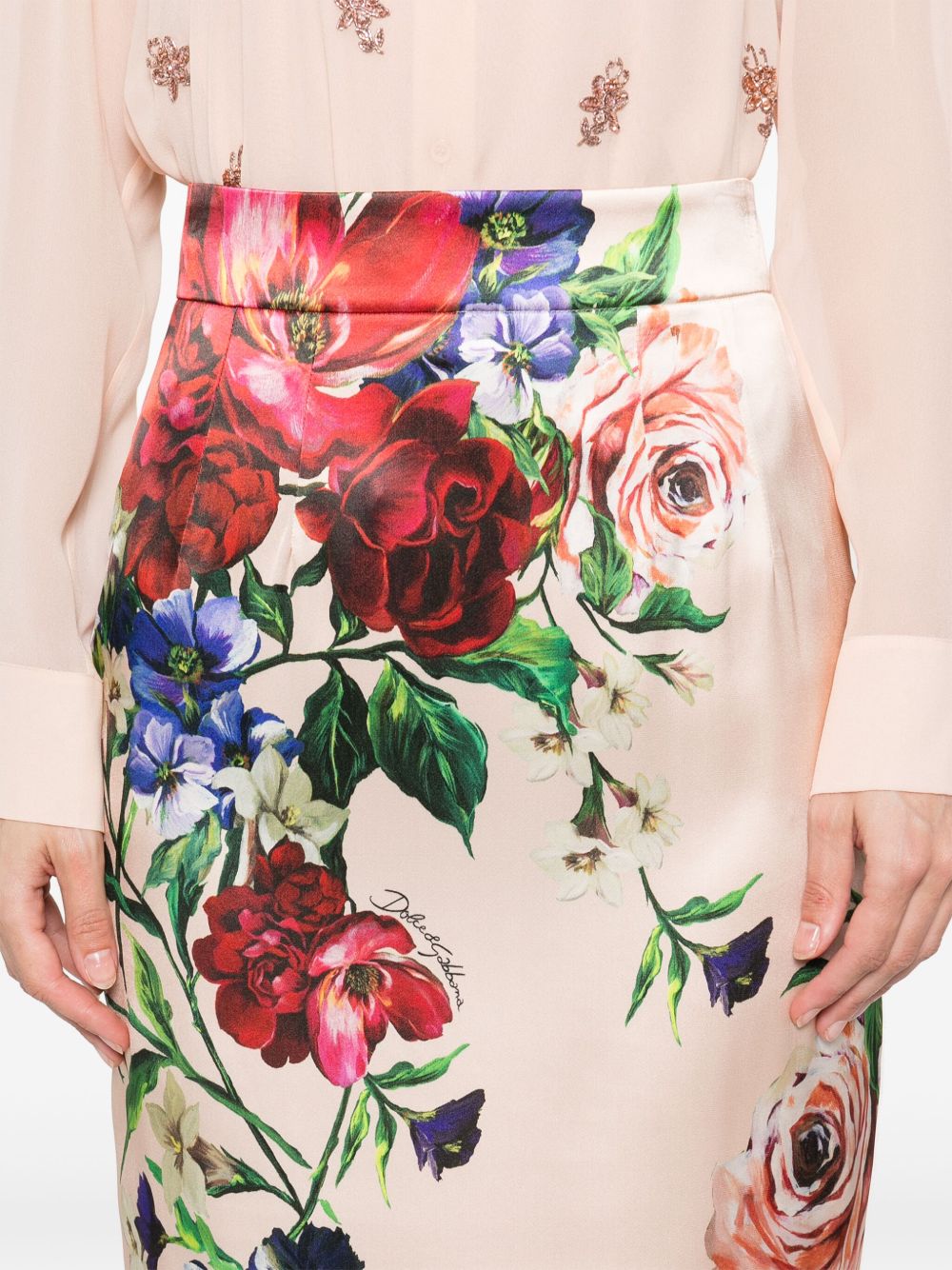 Dolce &amp; Gabbana Floral-Print Midi Skirt Pink