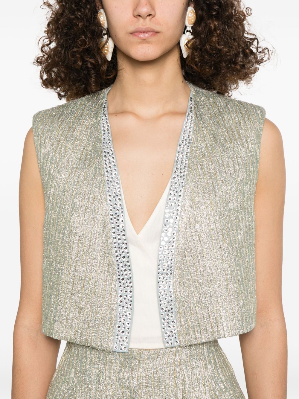 Forte Forte Metallic Threading Cropped Lurex Vest Golden