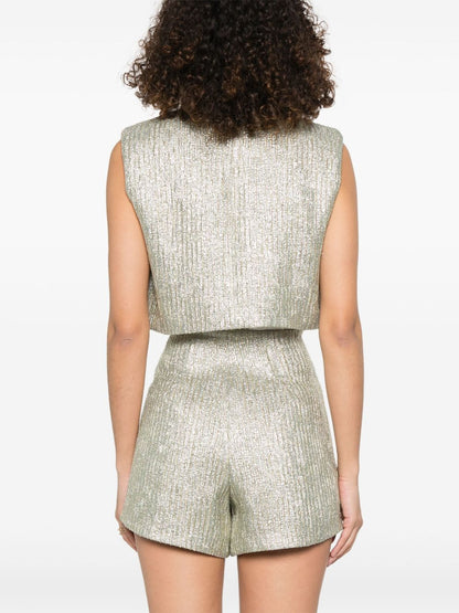 Forte Forte Metallic Threading Cropped Lurex Vest Golden