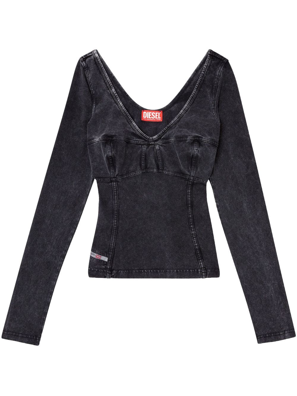 Diesel Faded Effect Black Seam-Detailed Cotton Top Black