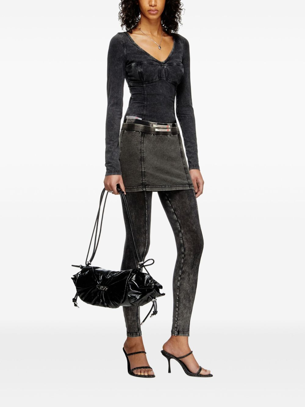 Diesel Faded Effect Black Seam-Detailed Cotton Top Black