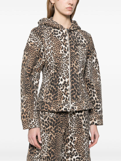 GANNI Leopard-Print Hooded Vest Brown