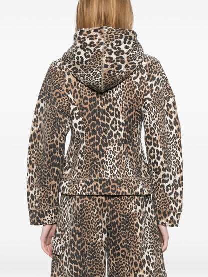 GANNI Leopard-Print Hooded Vest Brown