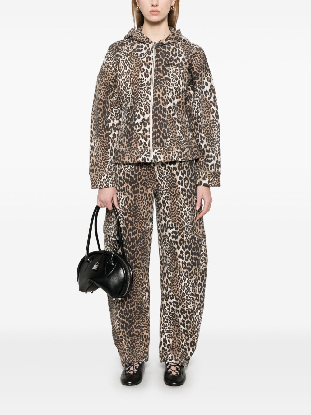 GANNI Leopard-Print Hooded Vest Brown