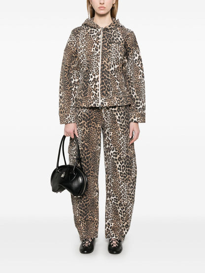 GANNI Leopard-Print Hooded Vest Brown