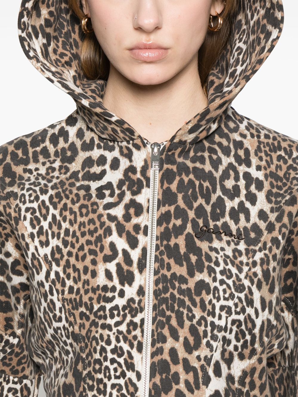 GANNI Leopard-Print Hooded Vest Brown