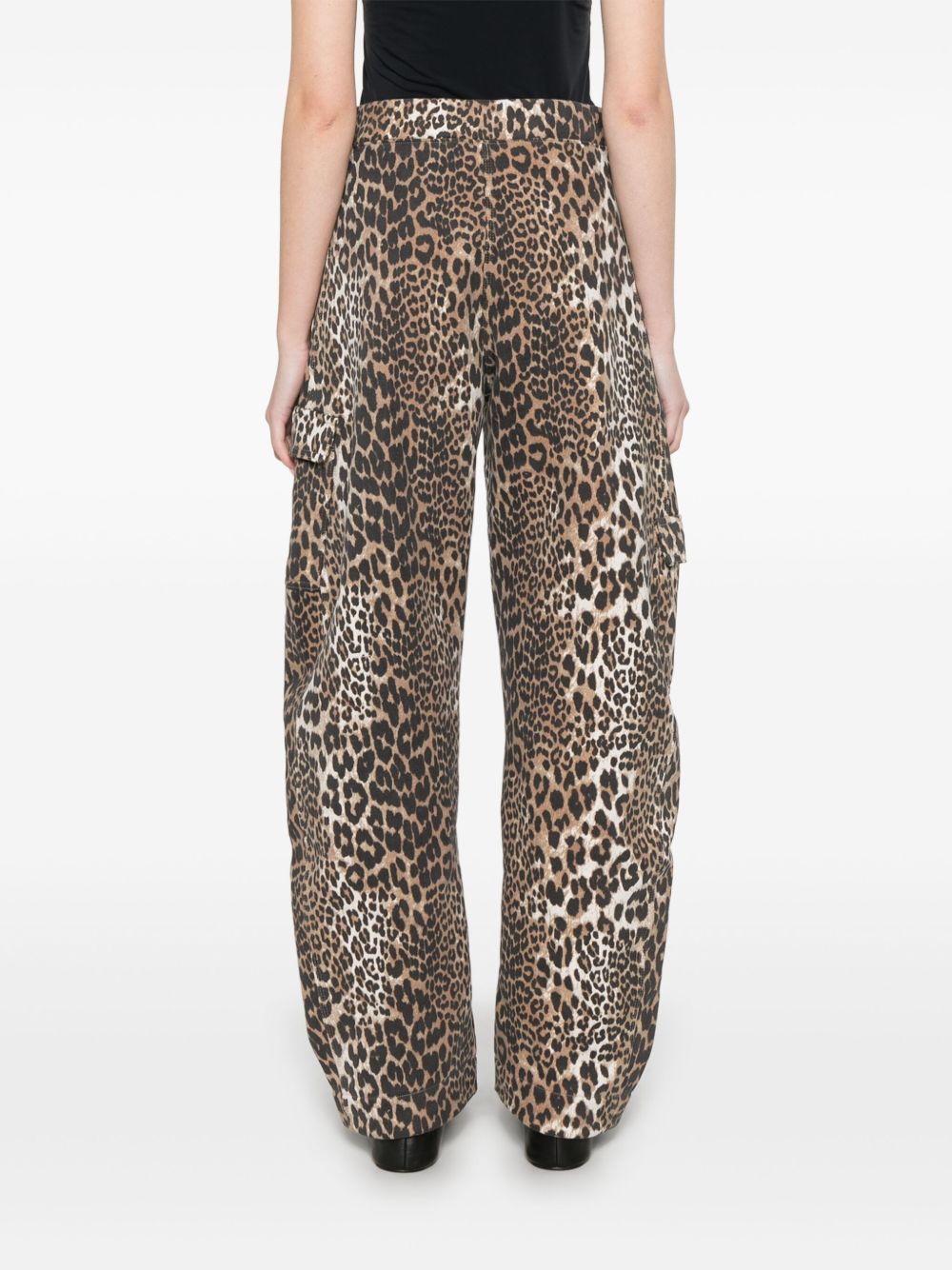 GANNI Leopard Print Organic Trousers Brown