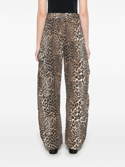 GANNI Leopard Print Organic Trousers Brown