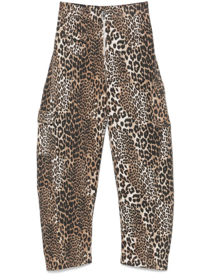 GANNI Leopard Print Organic Trousers Brown