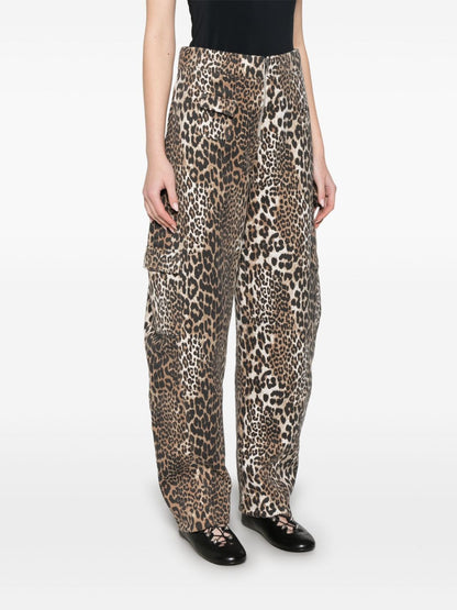 GANNI Leopard Print Organic Trousers Brown