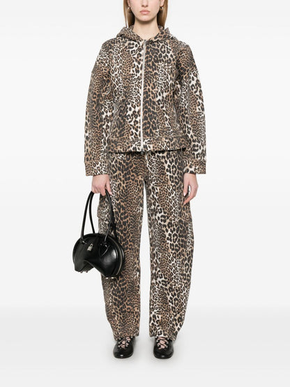 GANNI Leopard Print Organic Trousers Brown