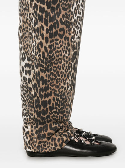 GANNI Leopard Print Organic Trousers Brown