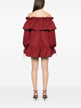 Saint Laurent Twill Ruffled Detail Mini Dress Red