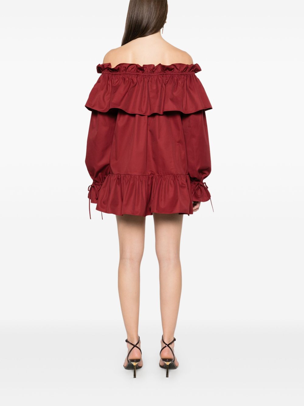 Saint Laurent Twill Ruffled Detail Mini Dress Red
