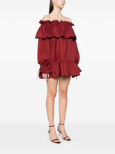 Saint Laurent Twill Ruffled Detail Mini Dress Red