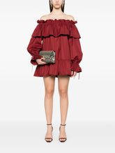 Saint Laurent Twill Ruffled Detail Mini Dress Red