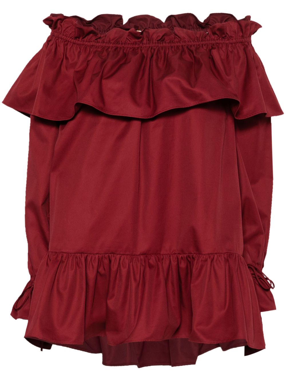 Saint Laurent Twill Ruffled Detail Mini Dress Red