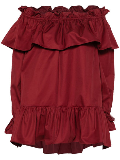 Saint Laurent Twill Ruffled Detail Mini Dress Red