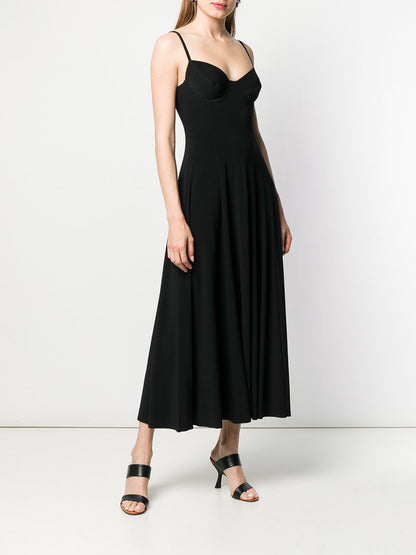 Norma Kamali Pleated Evening Long Dress Black