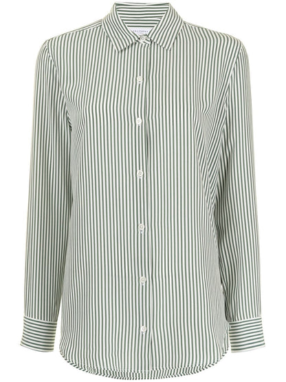 Equipment Striped Printed Silk Shirt Green 