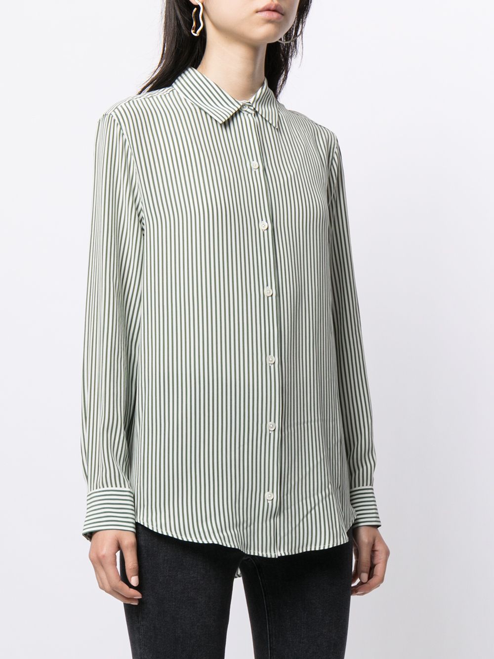 Equipment Striped Printed Silk Shirt Green 