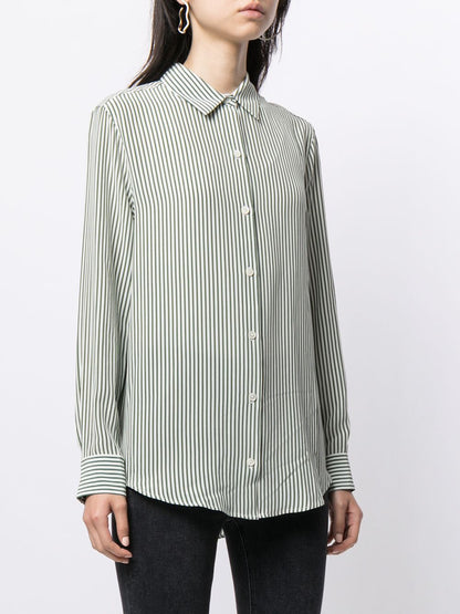 Equipment Striped Printed Silk Shirt Green 