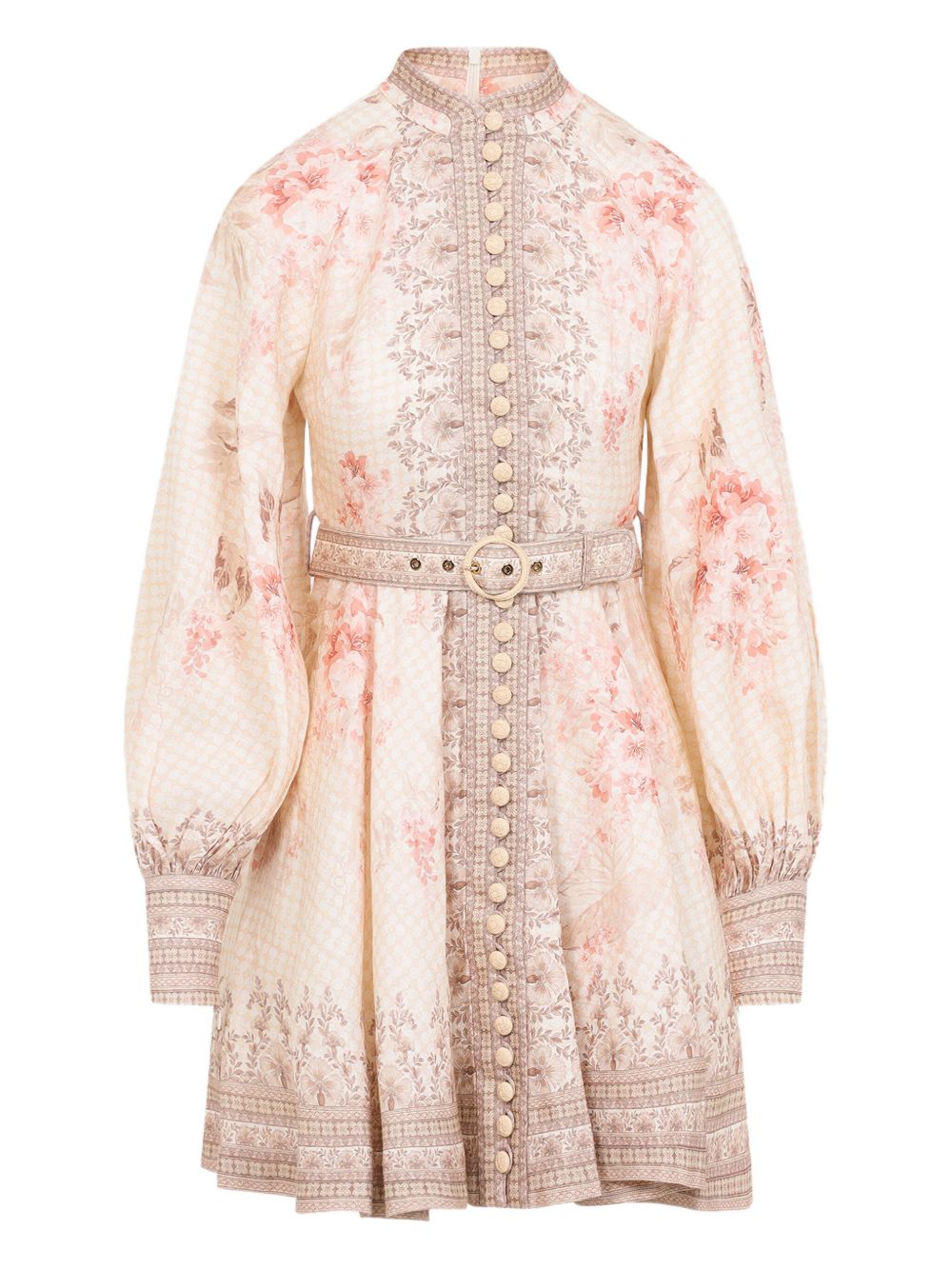 Zimmermann Buttoned Printed Mini Dress Powder