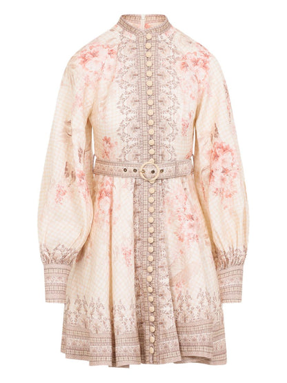 Zimmermann Buttoned Printed Mini Dress Powder
