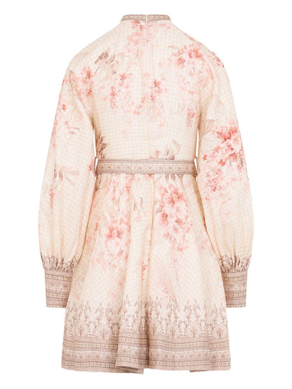 Zimmermann Buttoned Printed Mini Dress Powder