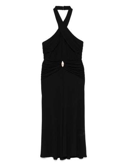 Elisabetta Franchi Cross-Border Neck Midi Dress Black